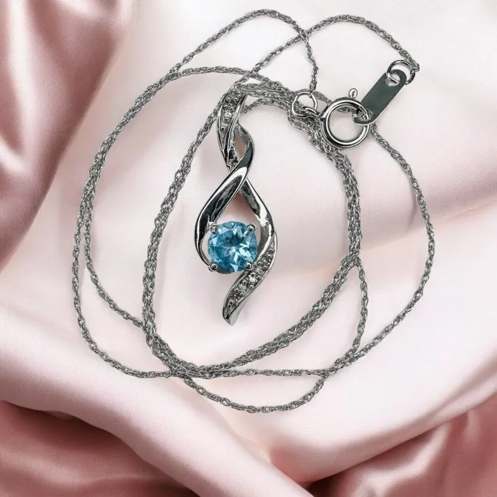 10K Gold- 1/2CT Blue Topaz Diamond Necklace -18